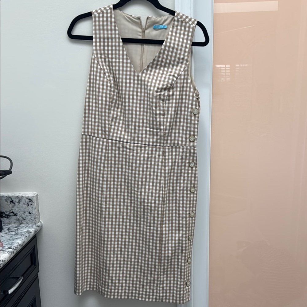 J. McLaughlin Chic Beige Checkered Midi Dress